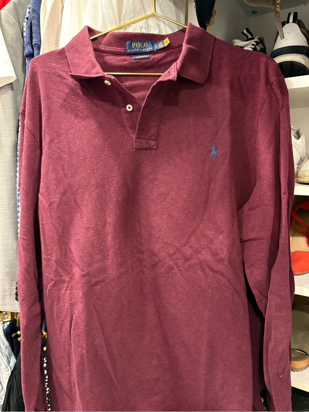 Ralph Lauren Men's Long-Sleeve Polo in Burgundy with Blue Pony